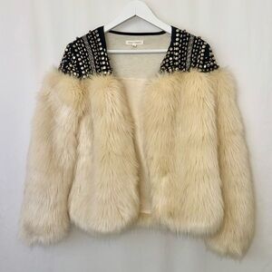 Honey Punch Faux Fur Jacket with Studded Shoulders